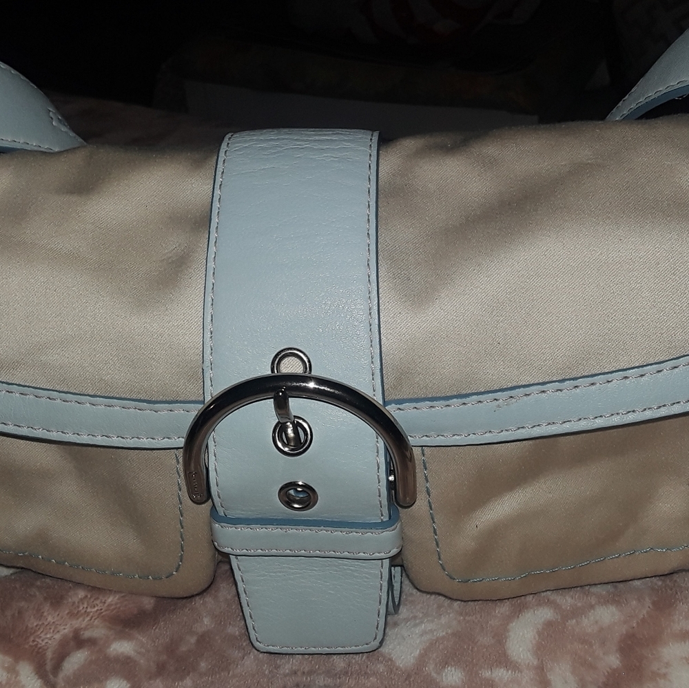 Vintage Coach solid canvas & leather hobo